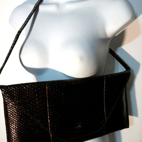 Bella collection brown snake skin clutch/ shoulder - Picture 6 of 6
